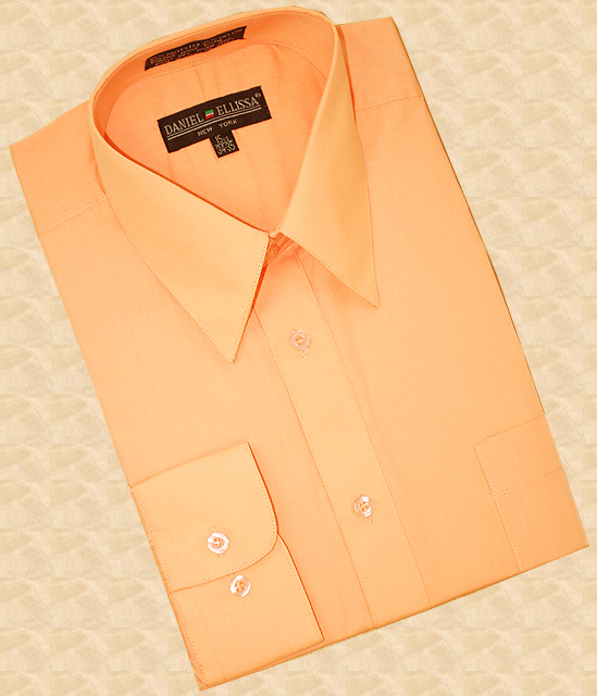Daniel Ellissa Solid Peach Cotton Blend Dress Shirt With Convertible Cuffs DS3001 - Click Image to Close